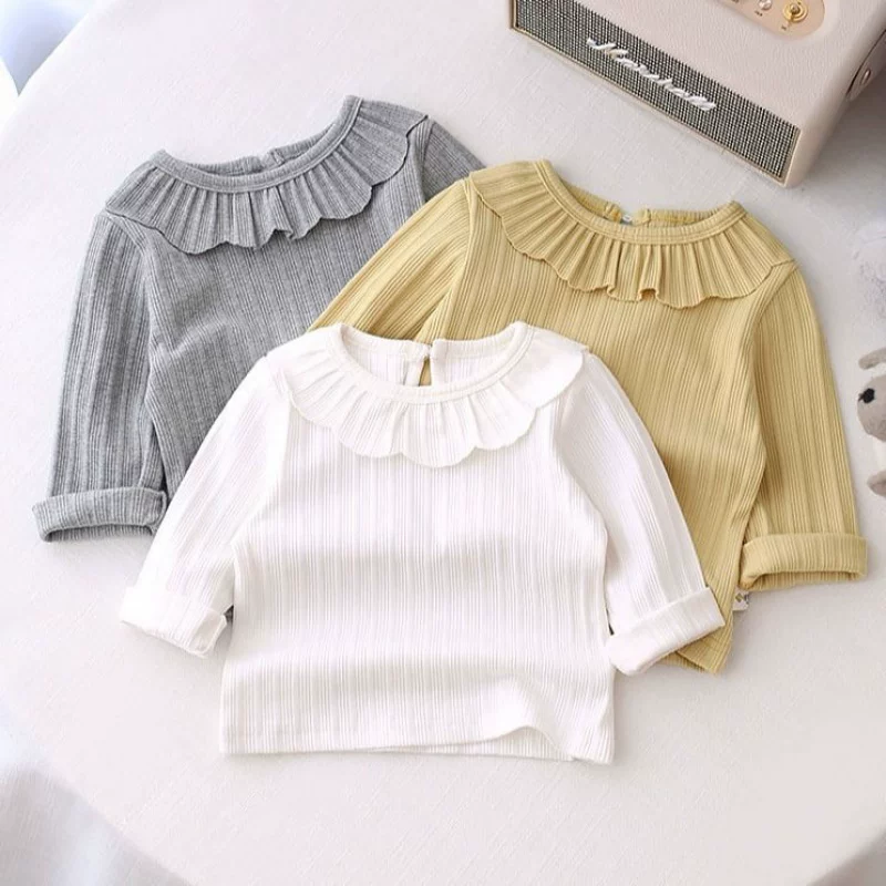 Весенний базовый детский T-shirt оbody-friendly девочке, белый с длинным рукавом