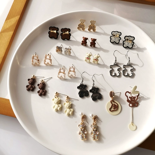 Милая серебряная игла, серьги, бусины из жемчуга, брендовые клипсы, серебро 925 пробы, с медвежатами, простой и элегантный дизайн, японские и корейские