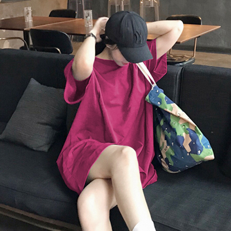 牛油果绿宽松中长款纯色短袖t恤女2025新款ins时尚夏季上衣服洋气