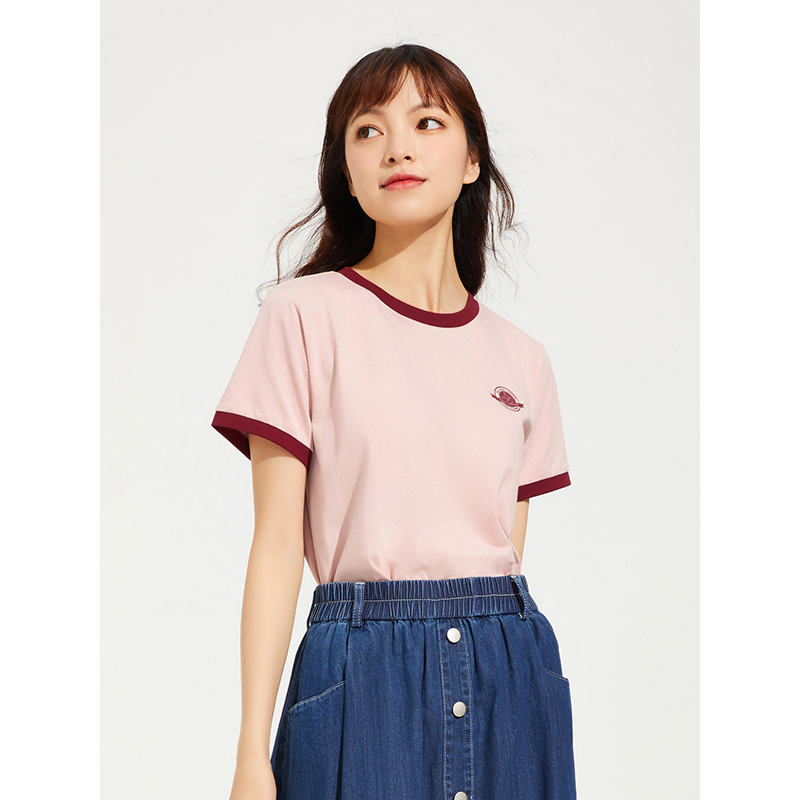 Hotwind 热风 25年夏季新款 纯棉撞色 女式短袖T恤 双重优惠折后￥35.37包邮 多色可选