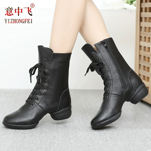 Yizhong Flight Dance Shoes Женская кожаная нижняя учительница Plaza Dance Shoes Performance Four Seasons для взрослых водных танцевальных ботинок