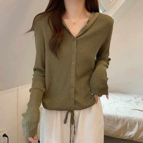 Лонгслив с капюшоном, демисезонный свитер, кардиган, осенняя сексуальная куртка, на шнурках, оверсайз