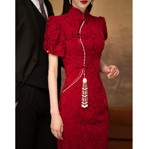 Ципао, красное зимнее вечернее платье, легкое осеннее свадебное платье