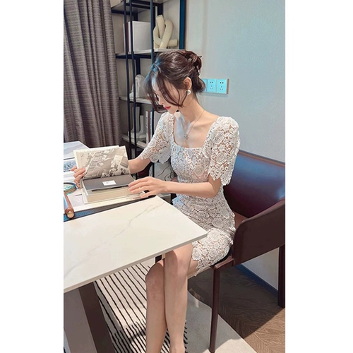 Ретро приталенный корсет, кружевное платье, юбка, в стиле Шанель, французский ретро стиль, изысканный стиль, квадратный вырез