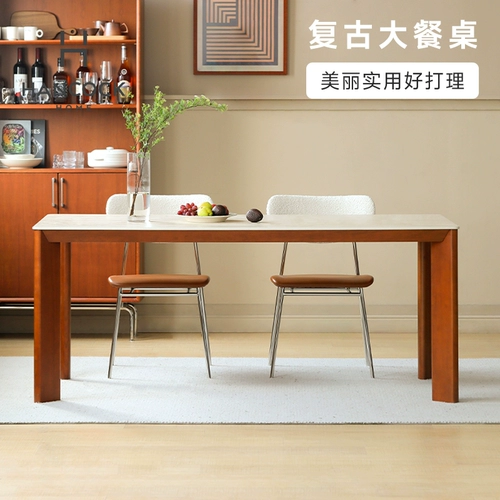 Hanke обеденный стол из цельного дерева, пещерного камня, сланца, ретро-стиль, бытовой прямоугольный обеденный стол из вишневого дерева, утолщенный, простой, большой обеденный стол