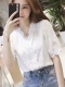 Áo thun nữ ngắn tay trắng bằng vải cotton và lanh mùa hè 2021 Áo ren Hàn Quốc cut-out cùng với áo sơ mi nữ có kích thước đáy - Áo phông