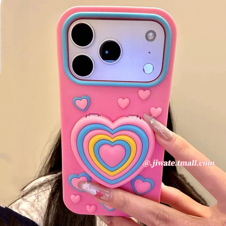 Layered Hearts Pastel Palette Stand Flip iPhone Case