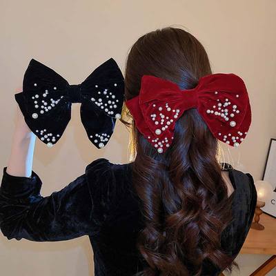 taobao agent Red elite demi-season hairpins, velvet evening dress, hair accessory, 2022 collection, internet celebrity