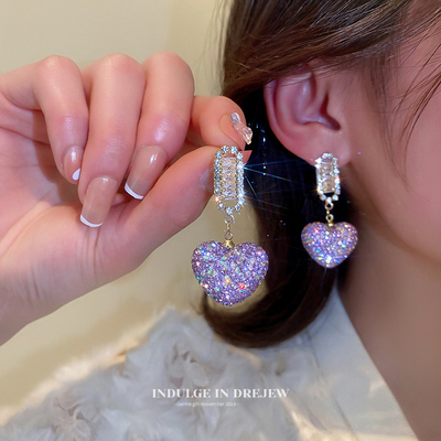 taobao agent Purple advanced earrings, 2022 collection, high-quality style, light luxury style