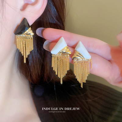 taobao agent Earrings, fashionable triangle with tassels, 2022 collection, western style