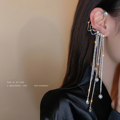 taobao agent Beads, earrings, trend advanced ear clips with tassels, 2021 collection, high-quality style, light luxury style, internet celebrity