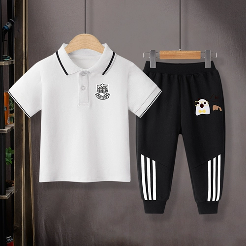 Детский летний комплект для мальчиков, хлопковые штаны, летняя одежда, короткий рукав