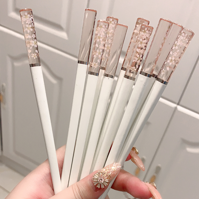 筷子琥珀樱花高端合金筷个性防滑日式筷子家用抗菌耐高温快子公筷