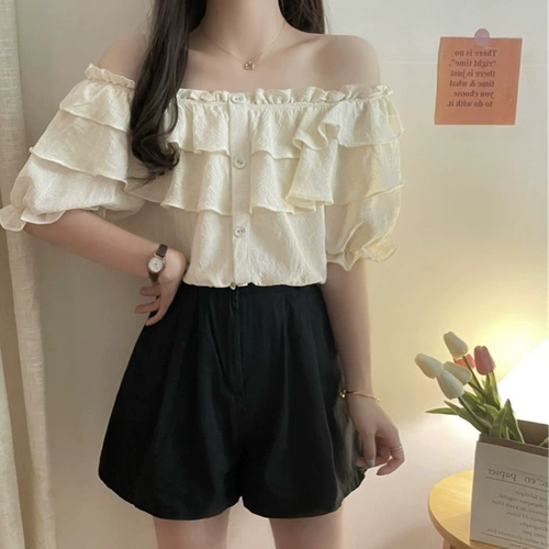 Летняя дизайнерская шифоновая рубашка, коллекция 2022, изысканный стиль, открытые плечи, в западном стиле