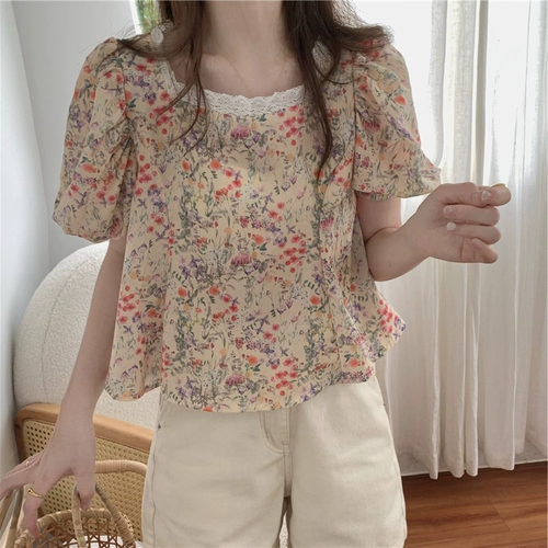 Летняя кружевная кукла, короткая рубашка, цветочный принт, короткий рукав, в западном стиле