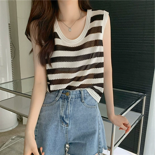 Летний ретро дизайнерский тонкий трикотажный жилет, тренд сезона, свободный крой