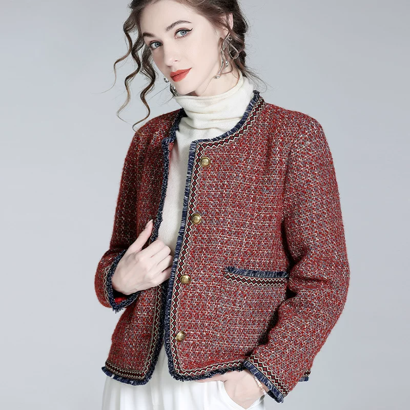 Осенняя куртка, стиль Chanel, люкс, французский стиль