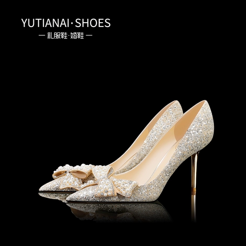 Свадебные туфли, весенняя обувь, свадебное платье из жемчуга с бантиком на высоком каблуке