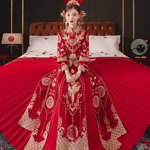 Xiuhe服花嫁2024新しいウェディング服中国の結婚式の服夏の乾杯服ドラゴンとフェニックスのガウン小さな着物