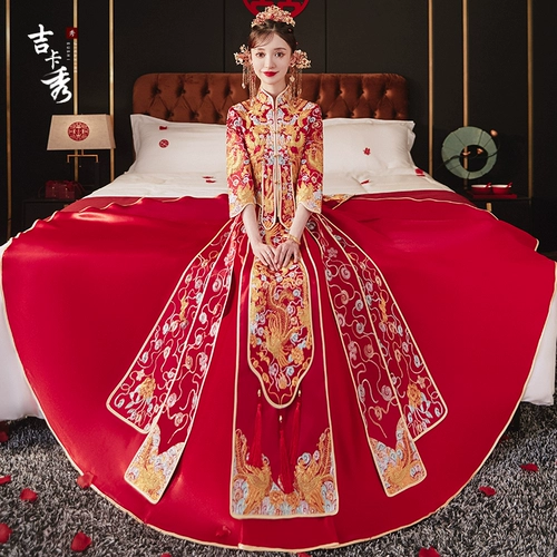 Осенний традиционный свадебный наряд Сюхэ для невесты, свадебное платье, дракон и феникс, коллекция 2023