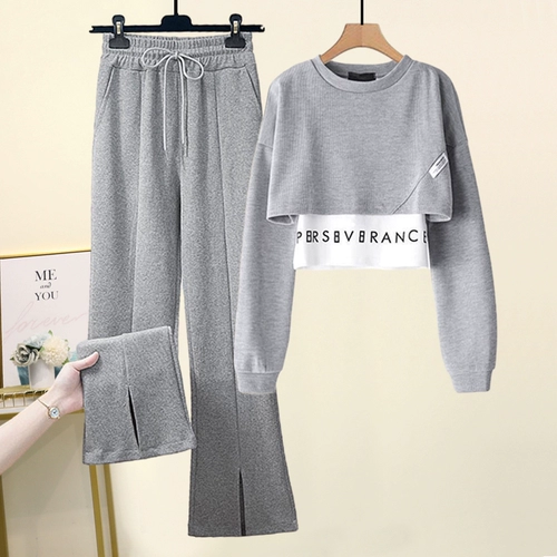 Спортивный осенний комплект, короткая толстовка, подходит для подростков, свободный крой