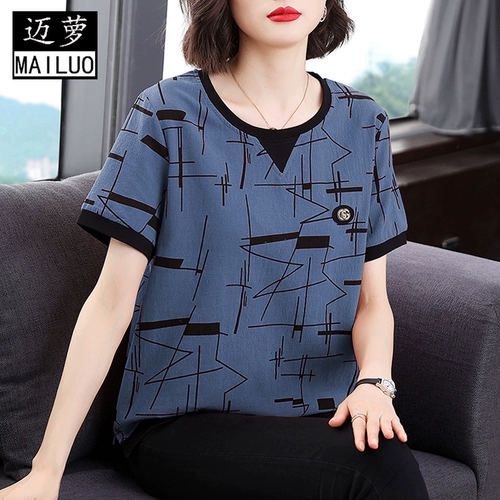 Летняя футболка с коротким рукавом для матери, большой размер, свободный крой, по фигуре, из хлопка и льна