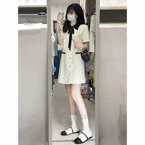 Летнее ретро платье, в стиле Шанель, А-силуэт, воротник поло