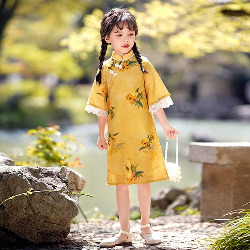 Летнее ципао, тонкая детская короткая юбка, китайский стиль