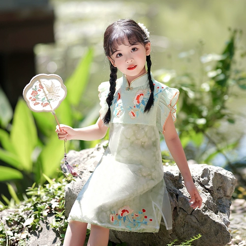 Летнее ципао, детское платье, тонкая юбка, китайский стиль