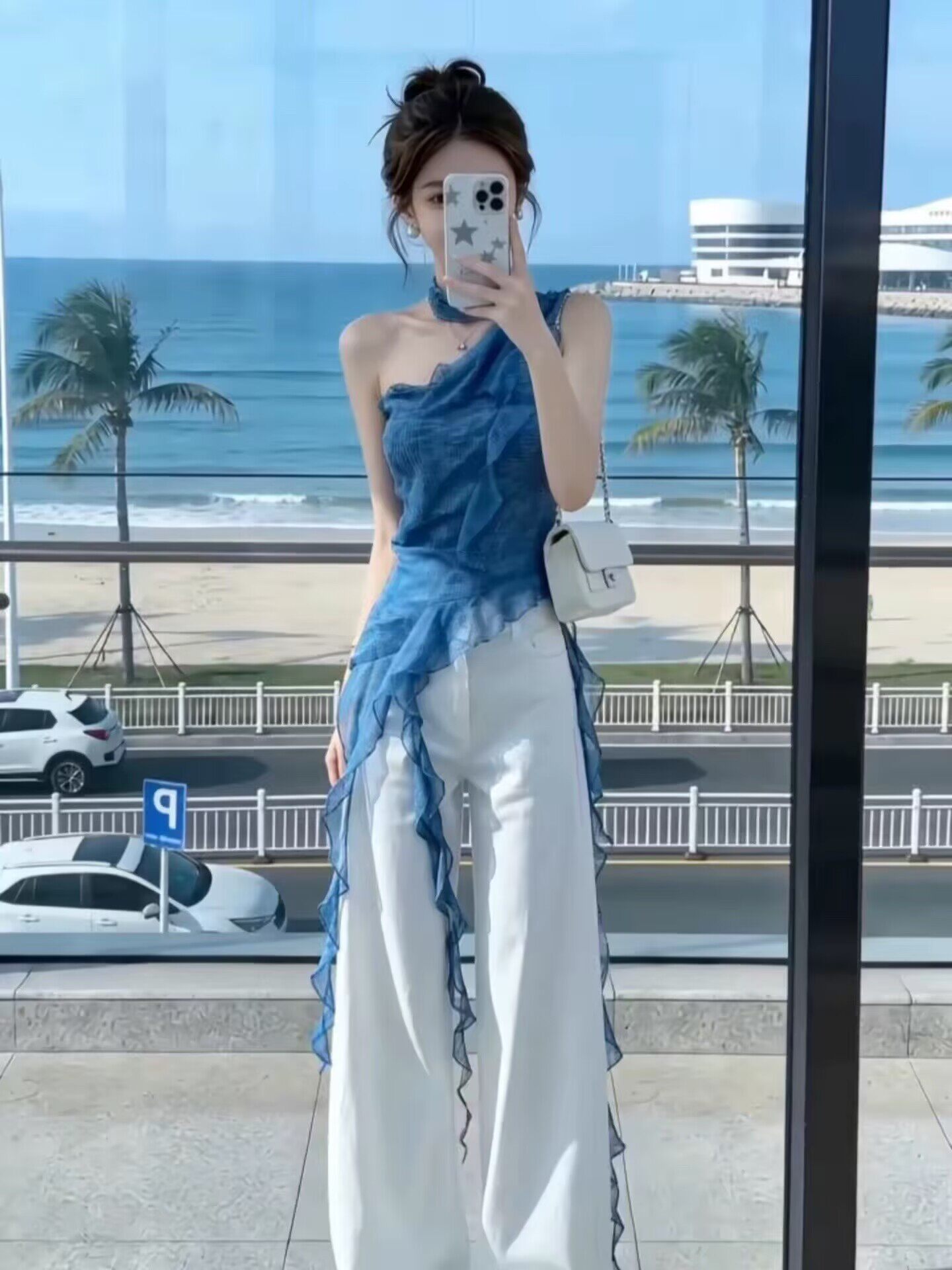 Summer OOTD outfit full set French-style irregular ruffled top set women 2026 early summer casual pants