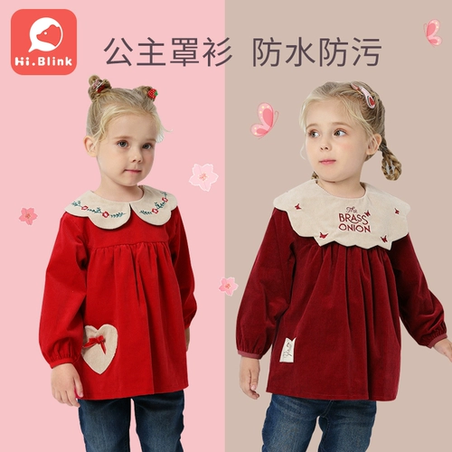 Детский демисезонный нагрудник, вельветовое термобелье для девочек, водонепроницаемый фартук для детского сада для еды, сзади на завязках, в западном стиле