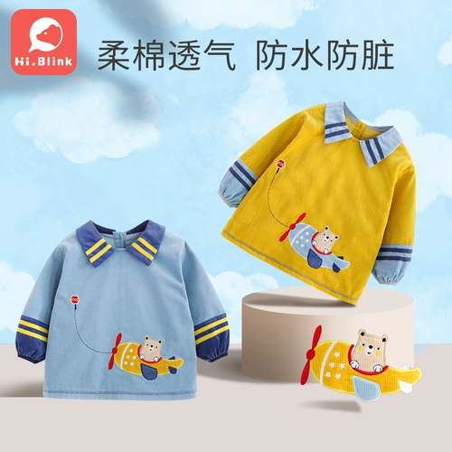 Детский демисезонный вельветовый водонепроницаемый нагрудник для еды, сзади на завязках, в западном стиле, анти-грязь