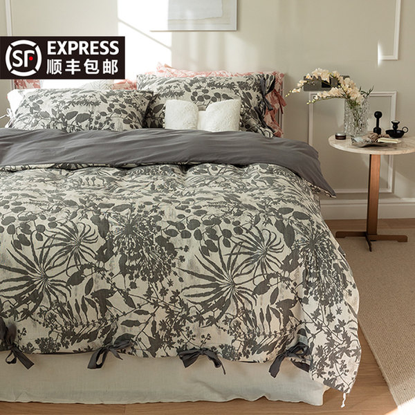 Японский ретро хлопковый комплект, одеяло, пододеяльник, покрывало, простой и элегантный дизайн, 4 предмета