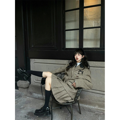 taobao agent Demi-season woolen coat, suit, pleated skirt, 2022