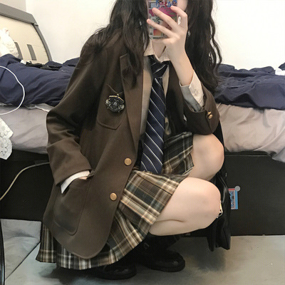 taobao agent Student pleated skirt, demi-season classic suit jacket, uniform, badge, Japanese school skirt