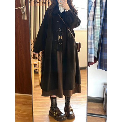 taobao agent Winter woolen black woolen coat, long vest, mid-length