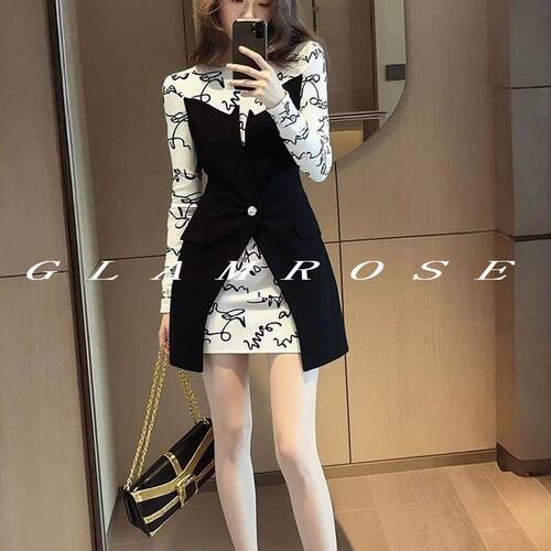 GLAMROSE⭐独特大方得体高端精致假两件拼接连衣裙女春季