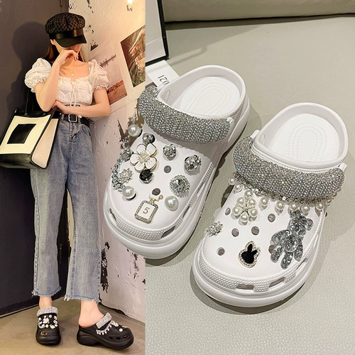 Высокий летний аксессуар, модная цепь на платформе, пляжные слайдеры, в цветочек