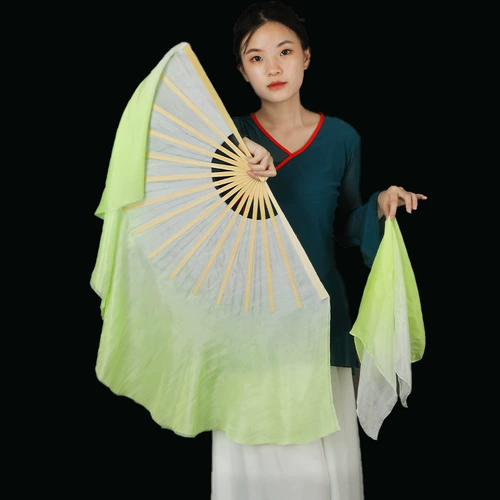 Настоящий фанат Silk Pan Fan Double -Sided Dance Fan Gradm -Чуживший живот зеленый классический танец фанат танце