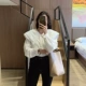 Thiết kế áo blouse thích hợp, cổ áo dài tay màu xanh nước biển, áo sơ mi ren trắng xù, quần áo nữ mới mùa thu năm 2021 - Áo sơ mi dài tay