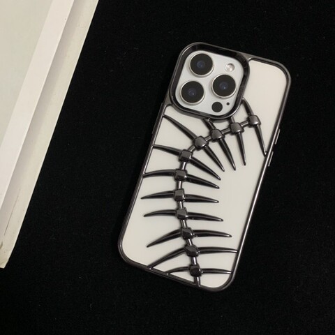 Hollow Punk Ribcage Black White Skeletal Illustration iPhone Case