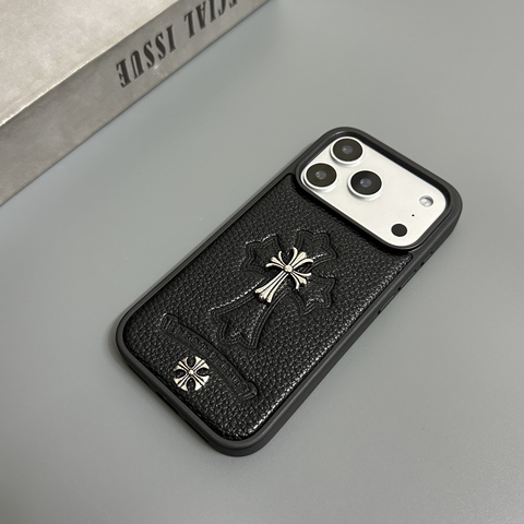 Black Leather Cross Emblem Embossed Textured iPhone Case