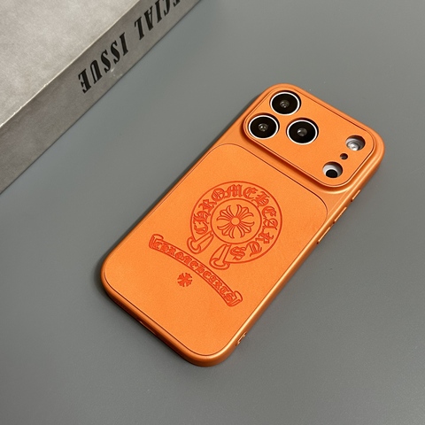 Trendy Fashionable Chrome Hearts iPhone 17/16/15/14 Pro Max Synthetic  Leather Phone Case With Embossed Gothic Cross