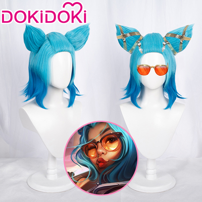 taobao agent Dokidoki spot League of Legends Ocean Song Zeli cosplay wig blue gradient horn bag