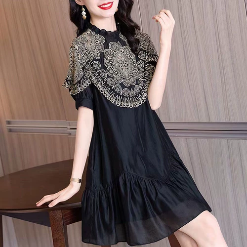 Летнее ретро платье, коллекция 2022, французский ретро стиль, в стиле «Мори», большой размер, по фигуре, с вышивкой