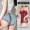 XL size (120-135 pounds) confidential shipping _ denim shorts+414 internet red skirt