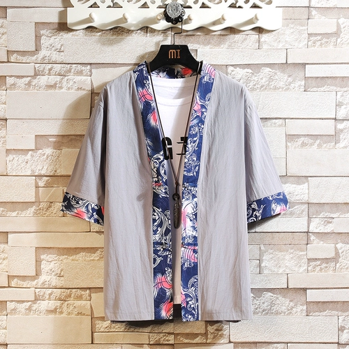 Рубашка, кардиган, китайский стиль, оверсайз, из хлопка и льна