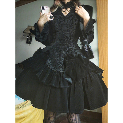taobao agent Dress, corduroy flashlight, small princess costume, Lolita style, maxi length, long sleeve, Lolita OP