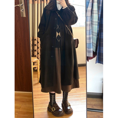 taobao agent Winter black doll, woolen coat, jacket, flashlight, doll collar, mid-length