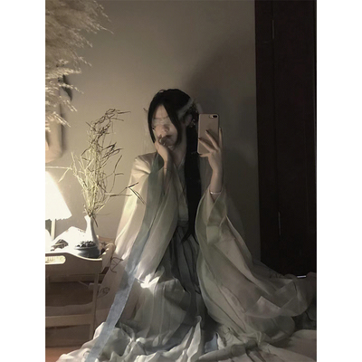 taobao agent Cold sense Jin system Hanfu intersects the big -sleeved shirt, the waist dresses, the daily Han elements Wei Jinfeng three -piece set